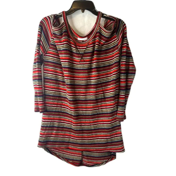 Cherish Cold Shoulder Multicolor Striped Knit Tunic Sweater Size Medium - Picture 1 of 10